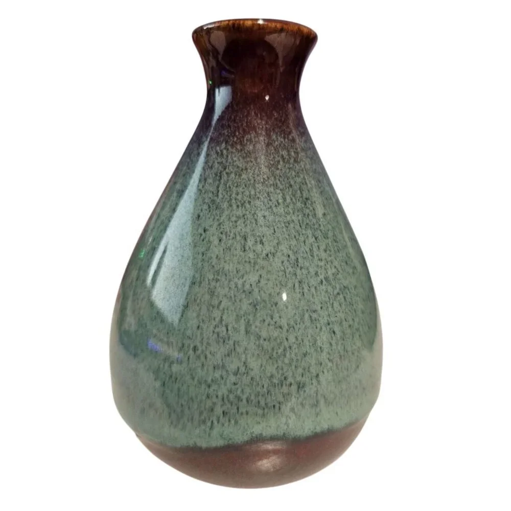 Pottery Ceramic Decorative Vase Speckled Design Handcrafted Green Brown Decor